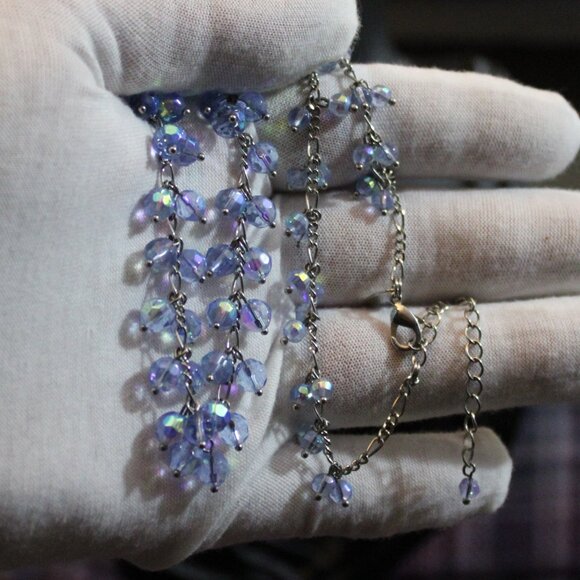 Lia Sophia Blue Aurora Borealis Glass Beaded Dangle Necklace - Picture 3 of 8